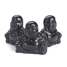 Honeyhandy Natural Black Obsidian Display Decorations, Buddhist Theme, No Hole/Undrilled, 3D Buddha, 36.5~38x16~19x36.5mm