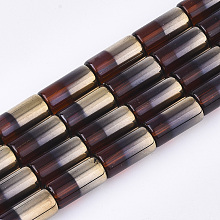 Honeyhandy Half Electroplate Glass Beads Strands, Column, Sienna, 19.5~20x10mm, Hole: 1.4mm, about 15~17pcs/strand, 13.39 inch(34cm)