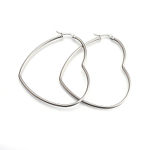 Honeyhandy 201 Stainless Steel Hoop Earrings, with 304 Stainless Steel Pin, Hypoallergenic Earrings, Heart, Stainless Steel Color, 64x55x2mm, 12 Gauge, Pin: 1mm