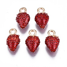 Honeyhandy Alloy Enamel Charms, Cadmium Free & Nickel Free & Lead Free, Light Gold, Strawberry, Red, 15x9x6.5mm, Hole: 2mm