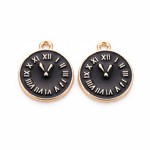 Honeyhandy Clock Alloy Enamel Pendants, Black, 17x14.5x1.5mm, Hole: 1.5mm