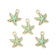 Honeyhandy Alloy Enamel Pendants, Starfish, Light Gold, Pale Green, 18x15x3mm, Hole: 2.5mm