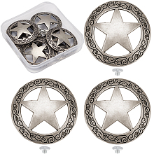 GORGECRAFT 1 Box 6 Sets Screw Back Button Engraved Star Concho Hollow Out Decorative Buttons Round Vintage Silver Metal Tack Buckle Replacement Castings Western Rodeo DIY Leather Craft