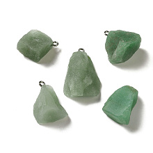 Honeyhandy Raw Rough Natural Green Aventurine Pendants, Nuggets Charms, with Platinum Plated Iron Loops, 21~34.5x15~25.5x10~17mm, Hole: 2mm