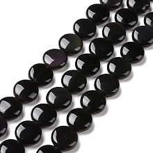 Honeyhandy Natural Obsidian Beads Strands, Flat Round, 12x5mm, Hole: 0.8mm, about 34pcs/strand, 15.94 icnh(40.5cm)