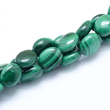 Honeyhandy Natural Malachite Beads Strands, Oval, 8x6x3mm, Hole: 0.8mm, about 52pcs/strand, 15.75 inch(40cm)