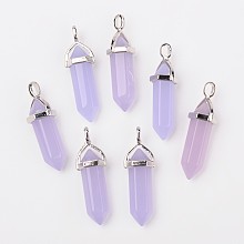 Honeyhandy Bullet Imitation Jade Glass Pointed Pendants, with Alloy Findings, Lilac, 39x12mm, Hole: 3x4mm