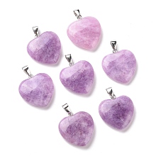 Honeyhandy Natural Quartz Pendants, Heart Charm, with Platinum Plated Brass Bails, Dyed, Medium Purple, 27x25.5x7.5mm, Hole: 7.5x4mm