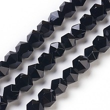 Honeyhandy Natural Black Onyx Beads Strands, Faceted, Dyed & Heated, 8x8mm, Hole: 1mm, about 49pcs/strand, 15.7 inch