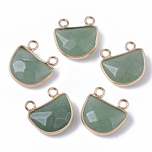 Honeyhandy Natural Green Aventurine Semi Circle Pendants, with Golden Tone Brass Open Back Bezel, Faceted, Half Round, 18x17.5x6.5mm, Hole: 2mm