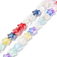 Honeyhandy Transparent Glass Beads Strand, Star, Colorful, 10x10x4mm, Hole: 0.8mm, about 40pcs/strand, 13.39~14.17 inch(34~36cm)