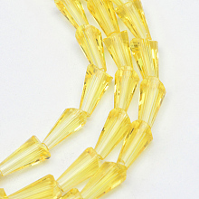 Honeyhandy Transparent Glass Bead Strands, Cone, Yellow, 8x4mm, Hole: 1mm, about 65~68pcs/strand, 22 inch