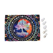 Honeyhandy UV Reactive Blacklight Tapestry, Polyester Decorative Wall Tapestry, for Home Decoration, Rectangle, Tree of Life Pattern, 950x750x0.5mm