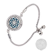 Arricraft Essential Oil Diffuser Bracelet, AlloyTree of Life Locket Link Slider Bracelet with Crystal Rhinestone for Women, Platinum, Blue, 9-1/2 inch(24cm)