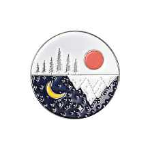 Honeyhandy Creative Zinc Alloy Brooches, Enamel Lapel Pin, with Iron Butterfly Clutches or Rubber Clutches, Electrophoresis Black Color, Flat Round with Sun & Moon Pattern, Platinum, 30.5x30.5mm, Pin: 1mm