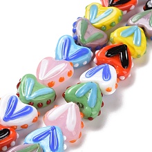 Honeyhandy Heart Handmade Lampwork Beads Strands, Colorful, 14~14.5x16.5~17x6.5~7mm, Hole: 1.5mm, about 30pcs/strand, 14.96~15.16 inch(38~38.5cm)