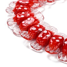 ARRICRAFT Handmade Lampwork Beads, Candy with Spot, Red, 26~29x9x7.5~8mm, Hole: 1mm