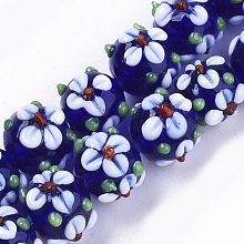 Honeyhandy Handmade Lampwork Beads Strands, Flower, Medium Blue, 11~12x11~12x10mm, Hole: 1.5mm, about 45pcs/strand, 17.72 inch(45cm)