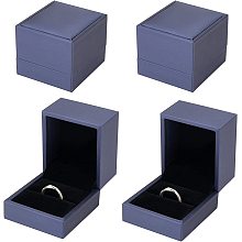 BENECREAT 4Pcs PU Leather Ring Box, Classic Engagement Ring Case with Black Velvet Cushion Interior for Proposal Wedding Gifts, Midnight Blue, 2.5x2.3x2.1 Inch