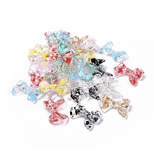 Honeyhandy Transparent Acrylic Beads, Bowknot, Polka Dot Pattern, Mixed Color, 22.5~25x31.5~33.5x5~7mm, Hole: 2.5mm