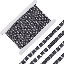 GORGECRAFT 10 Yards 8mm Black Leather Silver Metallic Embellishment Gimp Braid Trim Decorative Glitter Leather Lace Webbing Double Edge Sewn Trimmings for Curtain Sewing Crafts Lamps Furniture Clothes