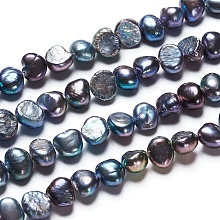 Honeyhandy Natural Baroque Pearl Keshi Pearl, Cultured Freshwater Pearl Beads Strands, Two Sides Polished, Dyed, Nuggets, Slate Gray, 6~7.5x3~5x6~7mm, Hole: 0.5mm, about 30pcs/strand, 7.09 inch(18cm)