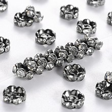 Honeyhandy Brass Rhinestone Spacer Beads, Grade A, Wavy Edge, Gunmetal, Rondelle, Crystal, 6x3mm, Hole: 1mm