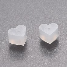 Honeyhandy Silicone Ear Nuts, Earring Backs, Heart, White, 5.2x5.7x3.5mm, Hole: 0.5mm