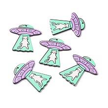 Honeyhandy Opaque Acrylic Pendants, UFO with Cat, Medium Orchid, 39x36.5x2mm, Hole: 1.8mm