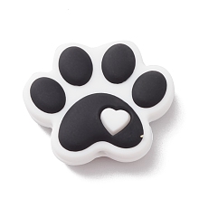 Honeyhandy Dog Paw Print Food Grade Eco-Friendly Silicone Beads, Chewing Beads  For Teethers, DIY Nursing Necklaces Making, Black, 24x29.5x8.3mm, Hole: 2mm