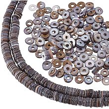 NBEADS 2 Strands Shell Heishi Beads, Flat Round Shell Beads Spacer, Gray Disc Beads for Jewelry Making Bracelet Necklace Earring, 16 Inch/Strand