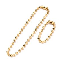 Honeyhandy Vacuum Plating 304 Stainless Steel Ball Chain Necklace & Bracelet Set, Jewelry Set with Ball Chain Connecter Clasp for Women, Golden, 8-7/8 inch(22.4~51.6cm), Beads: 8mm