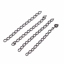 Honeyhandy 304 Stainless Steel Chain Extender, Dapped Curb Chain, Electrophoresis Black, 45~52mm, Link: 4.5x2.5x0.5mm