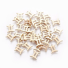 Honeyhandy 304 Stainless Steel Charms, Constellation/Zodiac Sign, Real 18K Gold Plated, Gemini, 9.4x8x1mm, Hole: 0.8mm