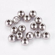 Honeyhandy 304 Stainless Steel Smooth Round Spacer Beads, Stainless Steel Color, 4x3mm, Hole: 1.2mm