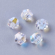 Honeyhandy Imitation Austrian Crystal Beads, K9 Glass, Faceted, Bicone, Clear AB, 4x3.5mm, Hole: 0.9mm