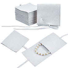 NBEADS Custom Fiber Velvet Jewelry Bags, Square with Drawstring, Light Grey, 8x8cm