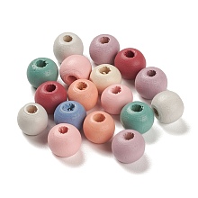 Honeyhandy Spray Painted Natural Maple Wood Beads, Round, Mixed Color, 10x9mm, Hole: 3mm, about 2000pcs/500g