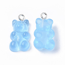 Honeyhandy Resin Pendants, with Platinum Plated Iron Screw Eye Pin Peg Bails, Imitation Food, Bear, Light Sky Blue, 20.5x11.5x7mm, Hole: 2mm