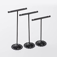 Honeyhandy 3 Pcs T Bar Iron Earring Displays Sets, Jewelry Display Rack, Jewelry Tree Stand, Black, 90x60x35mm, 110x60x35mm, 125x60x35mm, 3pcs/set