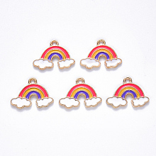 Honeyhandy Alloy Enamel Pendants,  Rainbow, Light Gold, Cerise, 14x18.5x1.5mm, Hole: 1.8mm