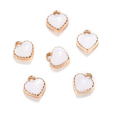 Honeyhandy Heart Alloy Enamel Charms, White, 8x7.5x2.5mm, Hole: 1.5mm