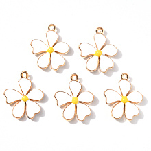 Honeyhandy Alloy Enamel Pendants, Flower, Light Gold, White, 20x18x3mm, Hole: 1.4mm