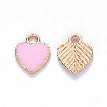 Honeyhandy Alloy Enamel Charms, Heart, Light Gold, Pink, 12x10x2mm, Hole: 2mm