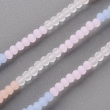 Honeyhandy 7 Colors Frosted Glass Beads Strands, Faceted Rondelle, Mixed Color, 3x2.5mm, Hole: 0.6mm, about 196pcs/strand, 17.99 inch(45.7cm)