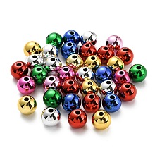 UV Plating Acrylic Beads, Iridescent, Round, Mixed Color, 10x9mm, Hole: 2mm