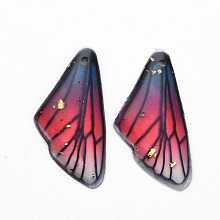 Honeyhandy Transparent Resin Pendants, with Gold Foil, Insects Wing, Camellia, 24.5x11.5x2mm, Hole: 1mm