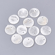 Honeyhandy Capiz Shell Pendants, Flat Round, WhiteSmoke, 15x0.5~1.5mm, Hole: 1.4mm