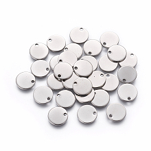 Honeyhandy 304 Stainless Steel Charms, Stamping Blank Tag, Flat Round, Stainless Steel Color, 10x1mm, Hole: 1.4mm