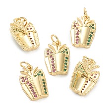 ARRICRAFT Brass Micro Pave Cubic Zirconia Pendants, Long-Lasting Plated, Real 18K Gold Plated, Gift Bag, Colorful, 16.5x10.5x3.5mm, Hole: 3.3mm